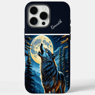 Coque iPhone 16 Pro Max Forêt de Lune et loup hurlant
