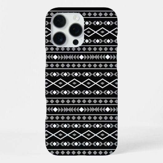 Coque iPhone 16 Pro Max Formes Aztec Motif gris noir (Verso)