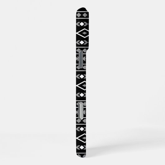 Coque iPhone 16 Pro Max Formes Aztec Motif gris noir (Côté droit)