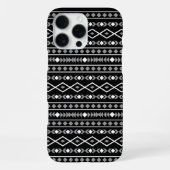 Coque iPhone 16 Pro Max Formes aztèques Motif blanc gris noir (Verso)