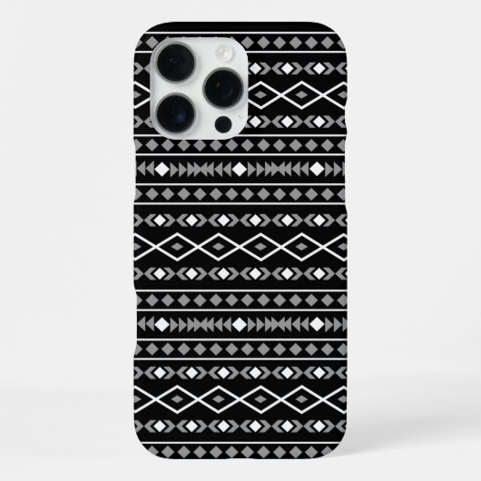 Coque iPhone 16 Pro Max Formes aztèques Motif blanc gris noir (Verso)