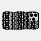 Coque iPhone 16 Pro Max Formes aztèques Motif blanc gris noir (Verso Horizontal)