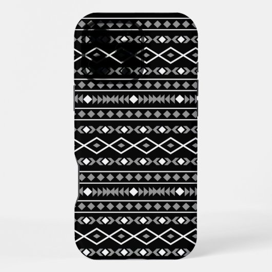 Coque iPhone 16 Pro Max Formes aztèques Motif blanc gris noir (Verso)