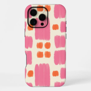 Coque iPhone 16 Pro Max Formes peintes en rose et orange sur un fond crème