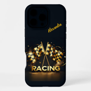 Coque iPhone 16 Pro Max Frisson de la journée de course avec des drapeaux