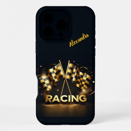Coque iPhone 16 Pro Max Frisson de la journée de course avec des drapeaux (Verso)
