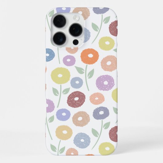 Coque iPhone 16 Pro Max Fuzzy Flower Rpt Pattern Pastels on White (Verso)