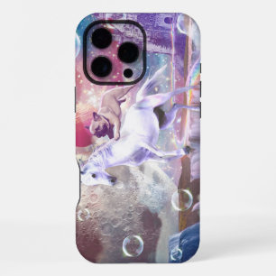 Coque iPhone 16 Pro Max Galaxie arc-en-ciel pug montant une licorne dans l