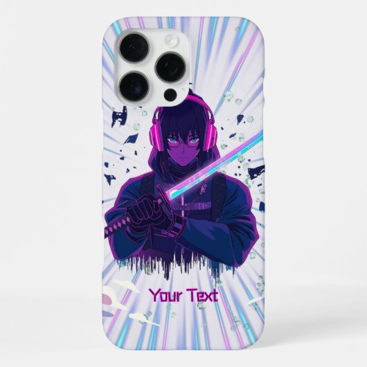Coque iPhone 16 Pro Max Garçon Anime Cyber Samouraï Art Guerrier Vaporwave (Verso)