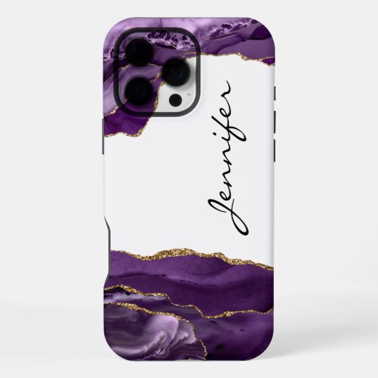 Coque iPhone 16 Pro Max Géode de pierre Agate violet iPhone (Verso)