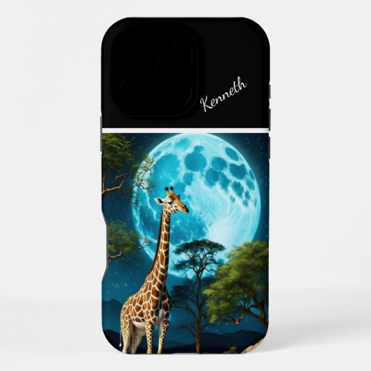 Coque iPhone 16 Pro Max Girafe sous clair de lune (Verso)