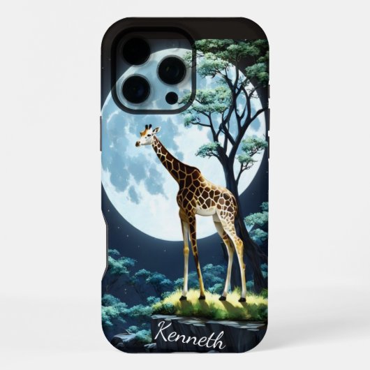 Coque iPhone 16 Pro Max Girafe sous la pleine lune (Verso)