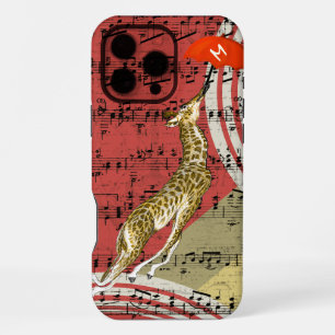 Coque iPhone 16 Pro Max Girafe Volante Musicale Rétro Parapluie Rouge
