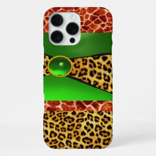 COQUE iPhone 16 PRO MAX GIRAFFE IMPRIMÉE PEAU DE LÉOPARD VERT ÉMERAUDE