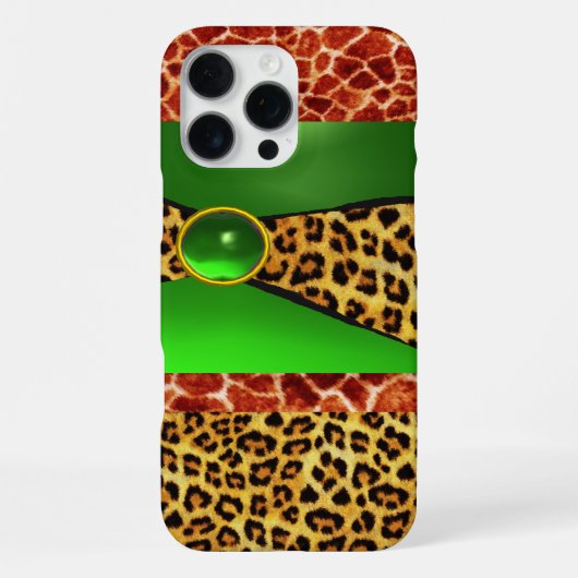 COQUE iPhone 16 PRO MAX GIRAFFE IMPRIMÉE PEAU DE LÉOPARD VERT ÉMERAUDE (Verso)