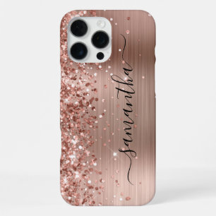 Coque iPhone 16 Pro Max Glittery Rose Gold Metallic Girly Signature
