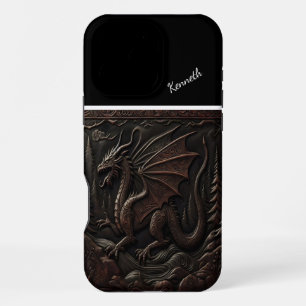 Coque iPhone 16 Pro Max Gravure de dragon sur le sommet d'une montagne