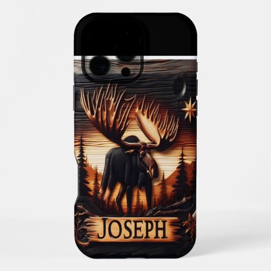 Coque iPhone 16 Pro Max Gravure d'orignal avec nom (Verso)