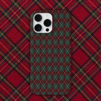 Coque iPhone 16 Pro Max Green & Red Burgundy Argyle Christmas Holiday