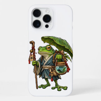 Coque iPhone 16 Pro Max Grenouille Voyageuse sous une Feuille Parasol