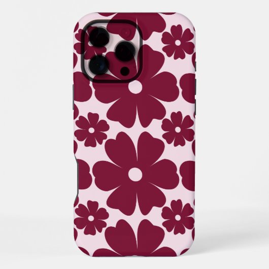 Coque iPhone 16 Pro Max Groovy Retro Daisy Pattern Deep Berry Pink (Verso)