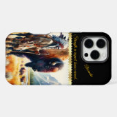 Coque iPhone 16 Pro Max Guerrier avec bison. (Verso Horizontal)