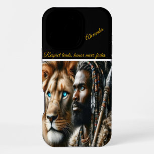 Coque iPhone 16 Pro Max Guerrier royal avec compagnon lion.