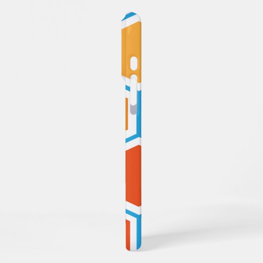 Coque iPhone 16 Pro Max hexagone en orange, bleu et blanc (Côté gauche)