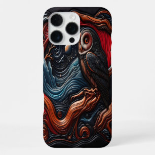Coque iPhone 16 Pro Max Hibou coloré dans un paysage nocturne mystique