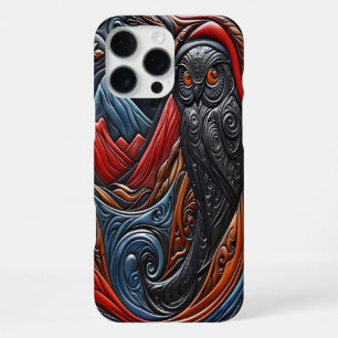 Coque iPhone 16 Pro Max Hibou dans un paysage de montagne stylisé et vibra