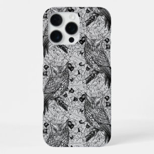 Coque iPhone 16 Pro Max Hiboux dans le chêne, noir et blanc