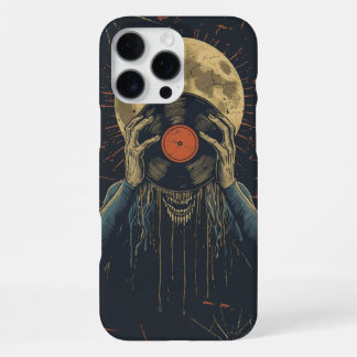Coque iPhone 16 Pro Max Horror Music Design for Halloween, DJs, Vinyl Fans