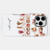 Coque iPhone 16 Pro Max Housse iPhone aquarelle boho feuille plume indienn (Verso Horizontal)