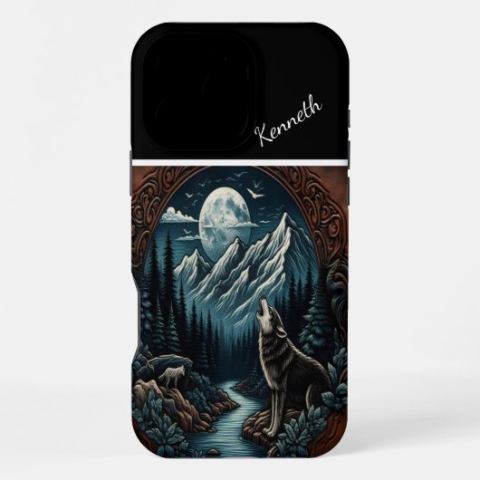 Coque iPhone 16 Pro Max Hurlement au clair de lune du loup (Verso)