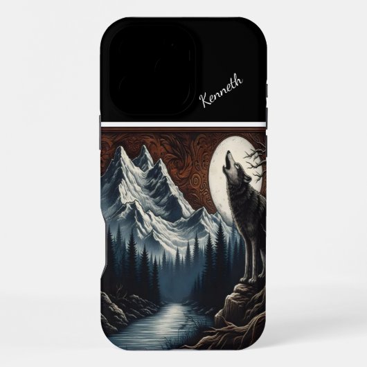 Coque iPhone 16 Pro Max Hurlement de loup au clair de lune (Verso)
