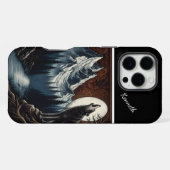 Coque iPhone 16 Pro Max Hurlement de loup au clair de lune (Verso Horizontal)