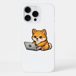 Coque iPhone 16 Pro Max Illustration de Shiba Inu mignon avec ordinateur p