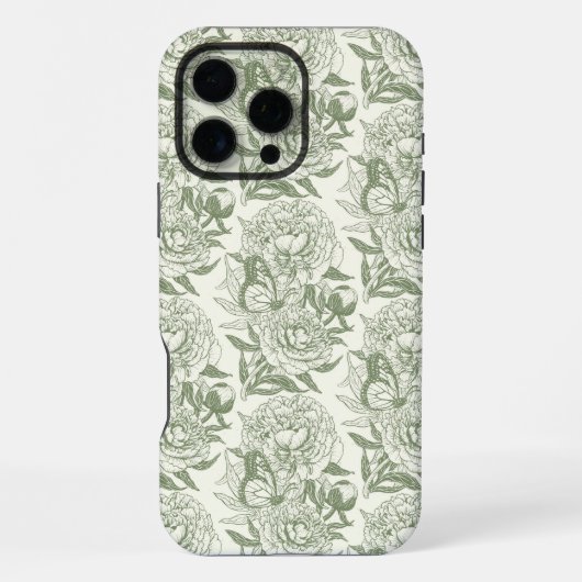 Coque iPhone 16 Pro Max Impression de pivoines et de papillons sur fond ve (Verso)