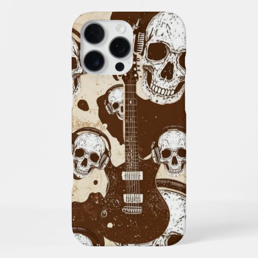 Coque iPhone 16 Pro Max Imprimé Vache avec Crânes et Guitares Électriques  (Verso)