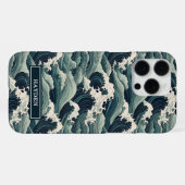 Coque iPhone 16 Pro Max Imprimé Vagues Japonaises Monogrammé (Verso Horizontal)