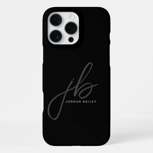 Coque iPhone 16 Pro Max Initiales et nom du monogramme de script élégant (Verso)