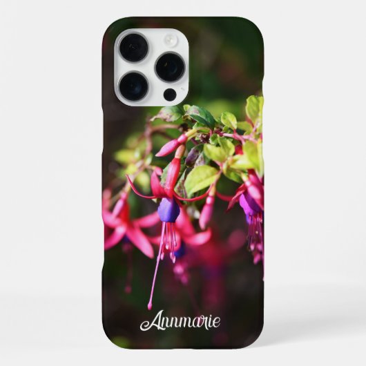 Coque iPhone 16 Pro Max Initiales Fleur Fuchsia rose violet (Verso)