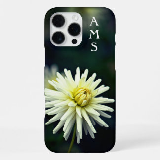 Coque iPhone 16 Pro Max Initiales personnelles de la fleur de Dahlia blanc