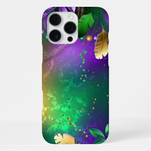 Coque iPhone 16 Pro Max Iridescente mardi gras arrière - plan avec perles (Verso)