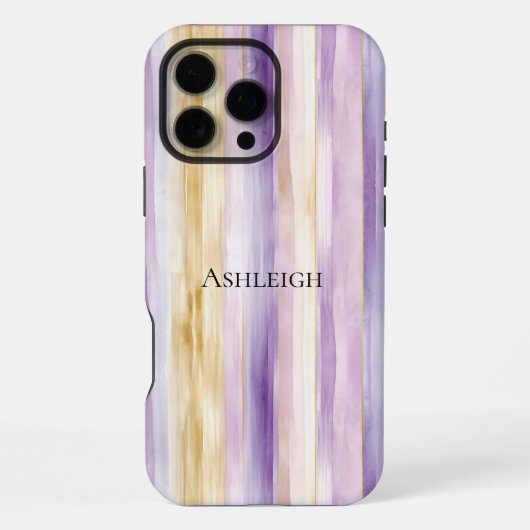 Coque iPhone 16 Pro Max Iris rayures crème violet   (Verso)