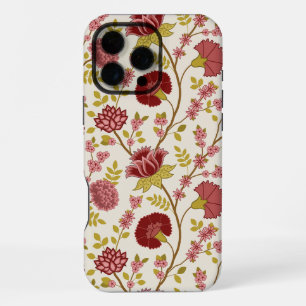 Coque iPhone 16 Pro Max Jacobean Floral Grand Motif Reds Pinks Gold Creme