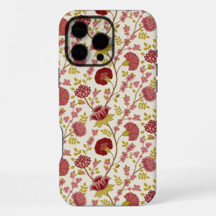 Coque iPhone 16 Pro Max Jacobean Floral Pattern Rouge Rose Gold Crème