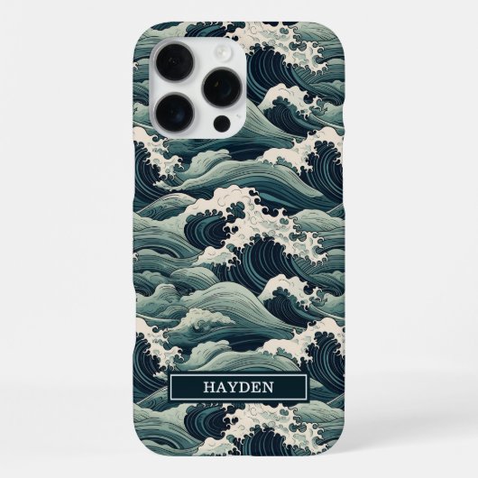 Coque iPhone 16 Pro Max Japanese Waves Print Monogrammed (Verso)