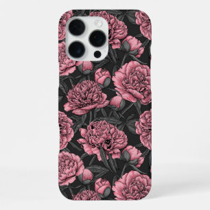 Coque iPhone 16 Pro Max Jardin de pivoines nocturnes en rose et gris