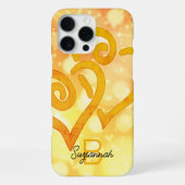 Coque iPhone 16 Pro Max Jaune Beurre Bokeh Or Monogramme Cœur Chaîné (Verso)
